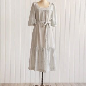 Neuflora Breckenridge Blue Striped Midi Sundress with Puff Sleeves